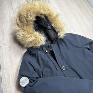SUPERDRY "Rookie" Down Parka Jacket Mens Large Faux Fur Hood Goose Puffer New!